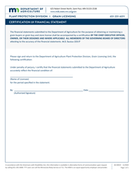 Form AG04019 &quot;Certification of Financial Statement&quot; - Minnesota
