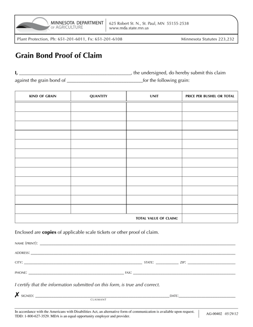 Form AG-00402  Printable Pdf