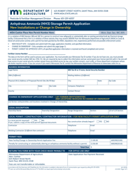Form AG-00130 &quot;Anhydrous Ammonia (Nh3) Storage Permit Application - New Installation or Change in Ownership&quot; - Minnesota