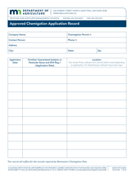 Document preview: Approved Chemigation Application Record - Minnesota