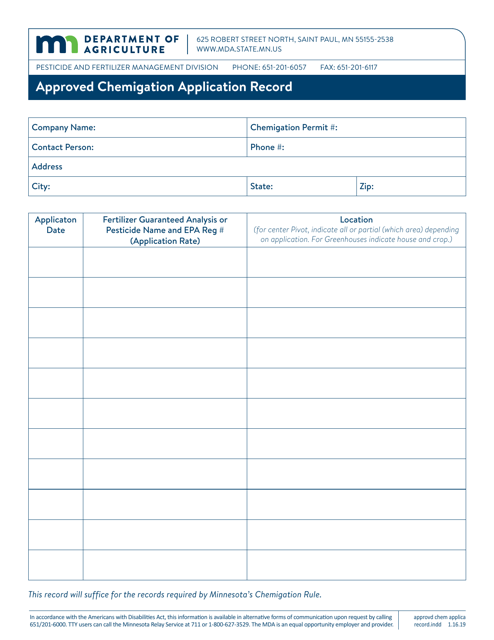 Approved Chemigation Application Record - Minnesota Download Pdf