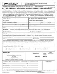 Form AG-03246 &quot;New Commercial Animal Waste Technician Company License Application&quot; - Minnesota