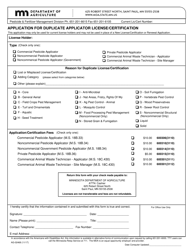 Form AG-02468 &quot;Application for Duplicate Applicator License/Certification&quot; - Minnesota