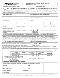 Document preview: Form AG-01373 New Application for Livestock Dealer and Dealer Agent License - Minnesota