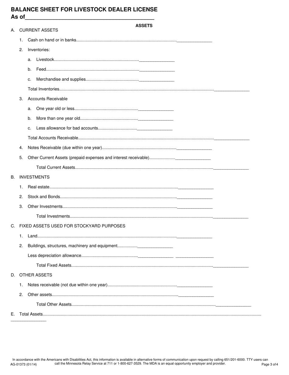 Form AG-01373 New Application for Livestock Dealer and Dealer Agent License - Minnesota, Page 3
