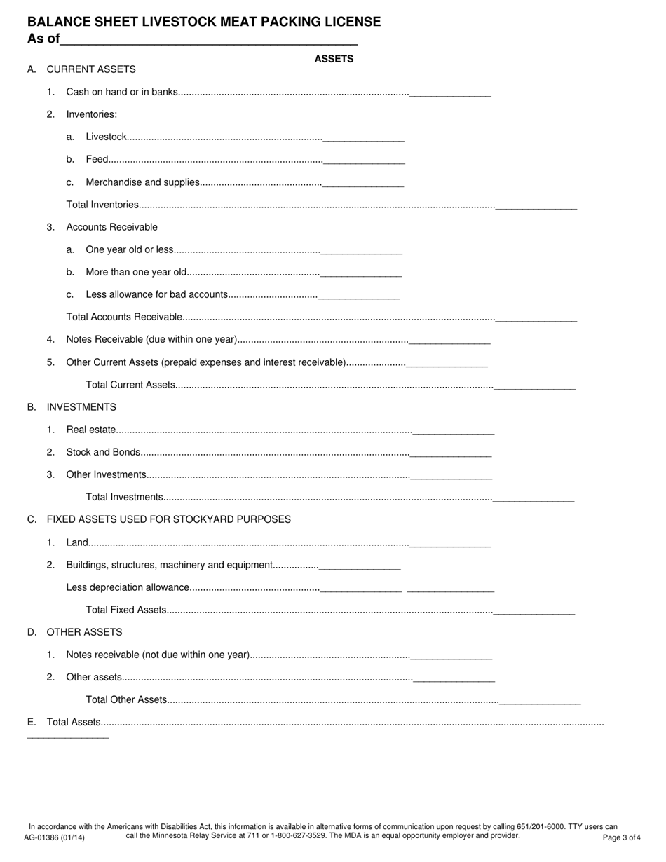Form AG-01386 New Application for Livestock Meat Packing Company and Meat Packing Agent License - Minnesota, Page 3