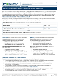 Form AG04015 &quot;Registration for Selling Poultry and Rabbits in Minnesota&quot; - Minnesota