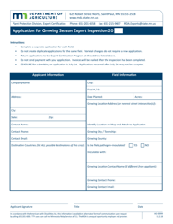 Form AG-00999 &quot;Application for Growing Season Export Inspection&quot; - Minnesota
