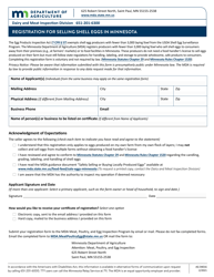Form AG04016 &quot;Registration for Selling Shell Eggs in Minnesota&quot; - Minnesota