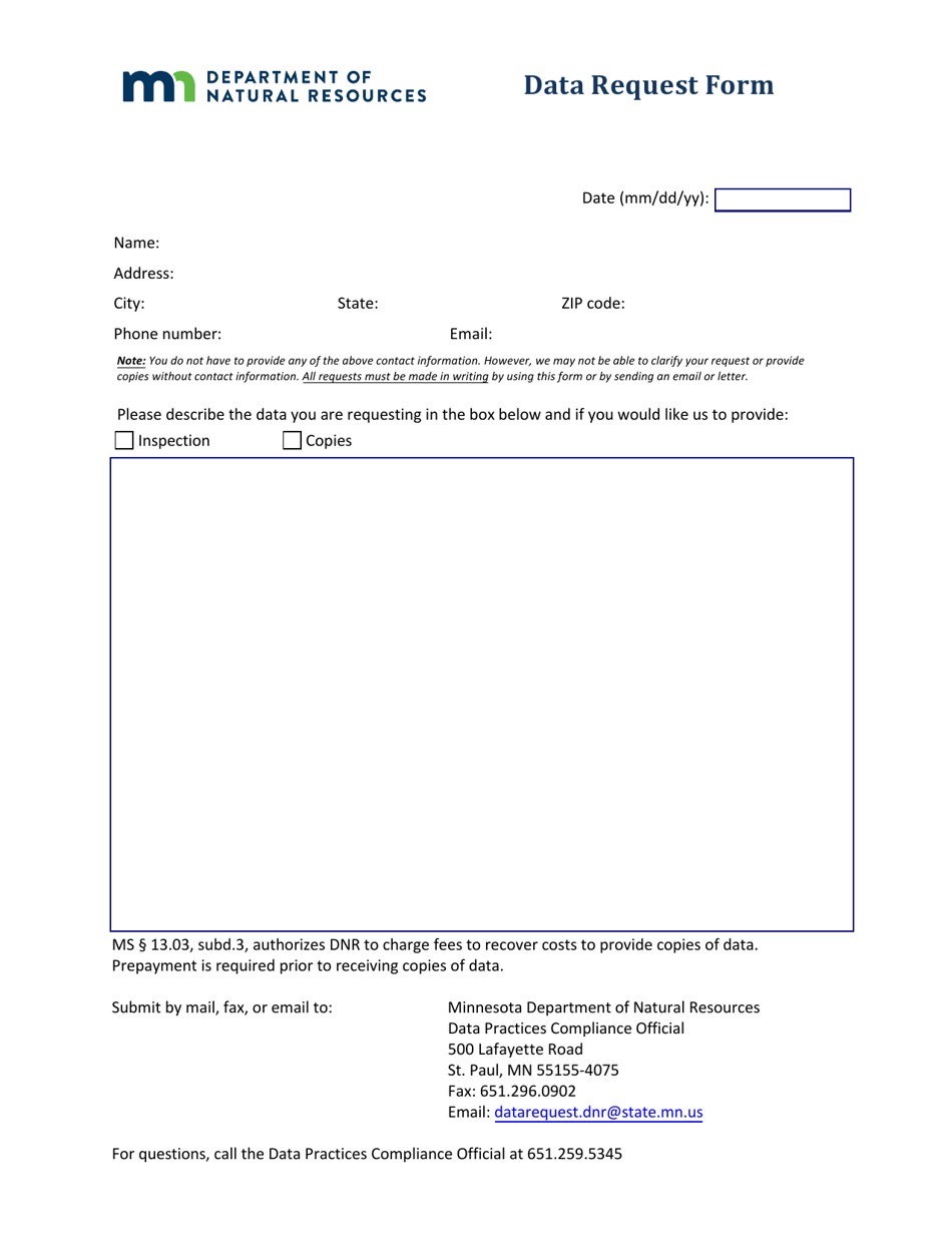 Minnesota Data Request Form - Fill Out, Sign Online and Download PDF ...