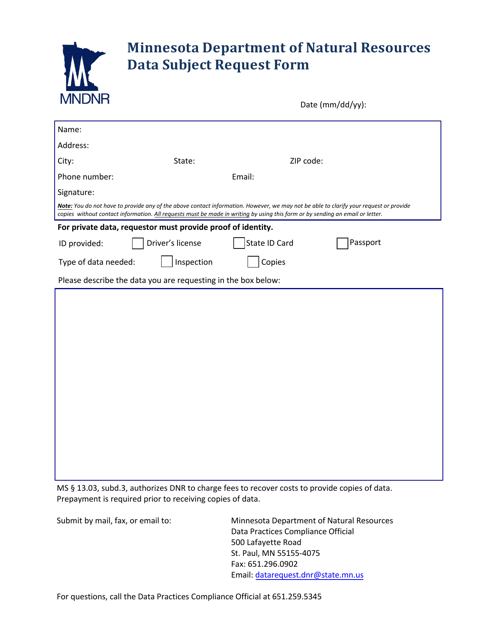 Data Subject Request Form - Minnesota Download Pdf