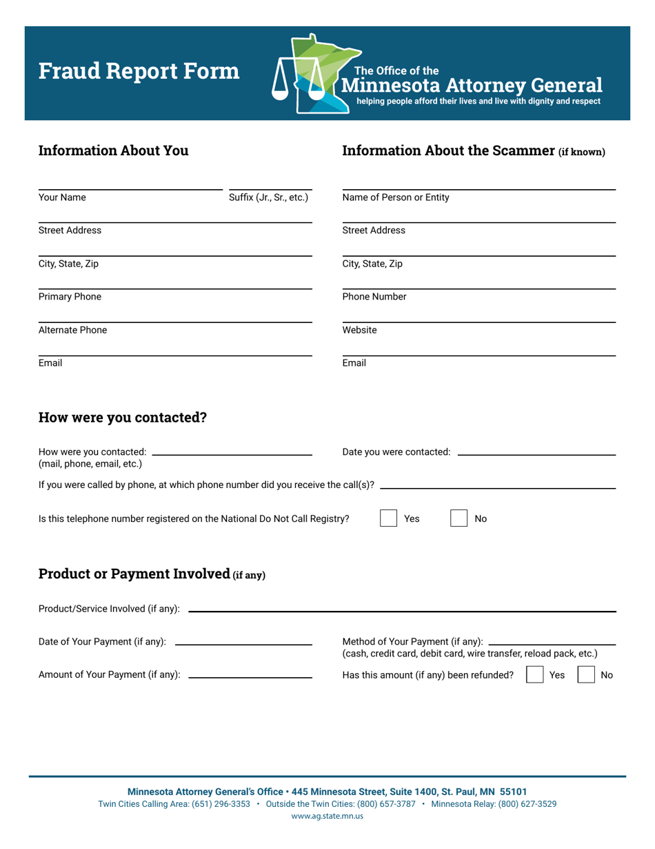 Fraud Report Form - Minnesota, Page 1