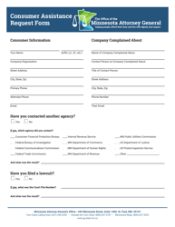 &quot;Consumer Assistance Request Form&quot; - Minnesota