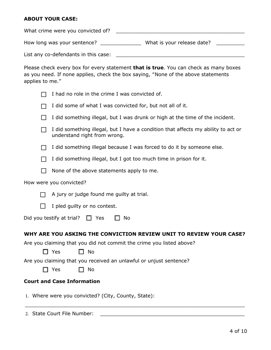 Request for Review by the Conviction Review Unit - Minnesota, Page 4