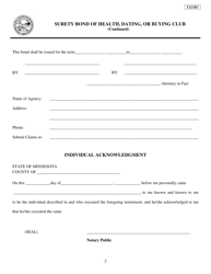 Form CLUB3 Surety Bond of Health, Dating, or Buying Club - Minnesota, Page 2