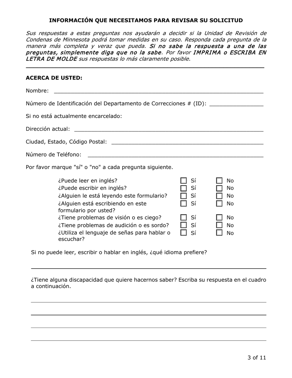 Solicitud De Revision Por Parte De La Unidad De Revision De Convicciones - Minnesota (Spanish), Page 3