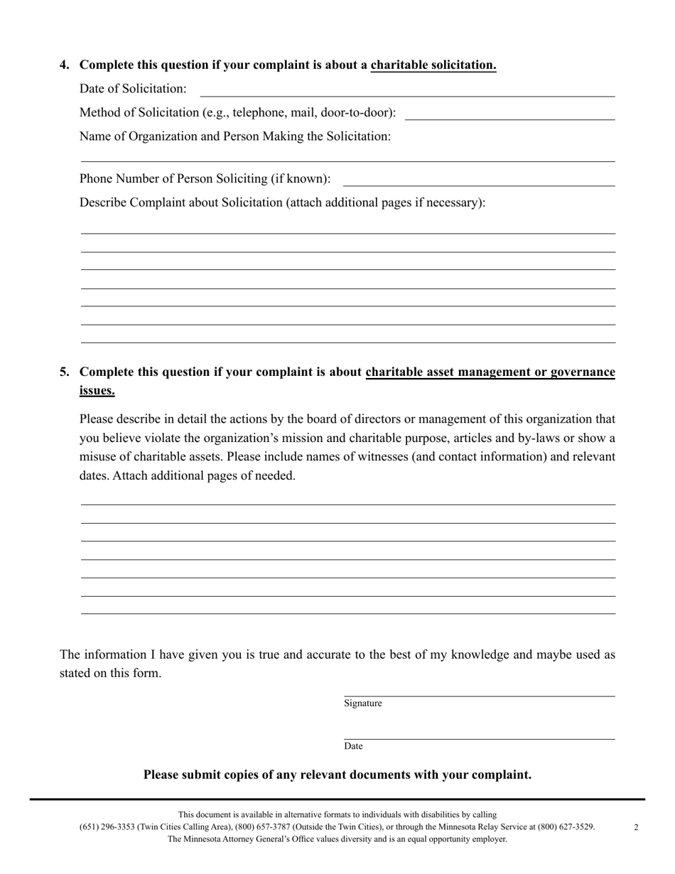 Minnesota Nonprofit/Charity Complaint Form - Fill Out, Sign Online and ...