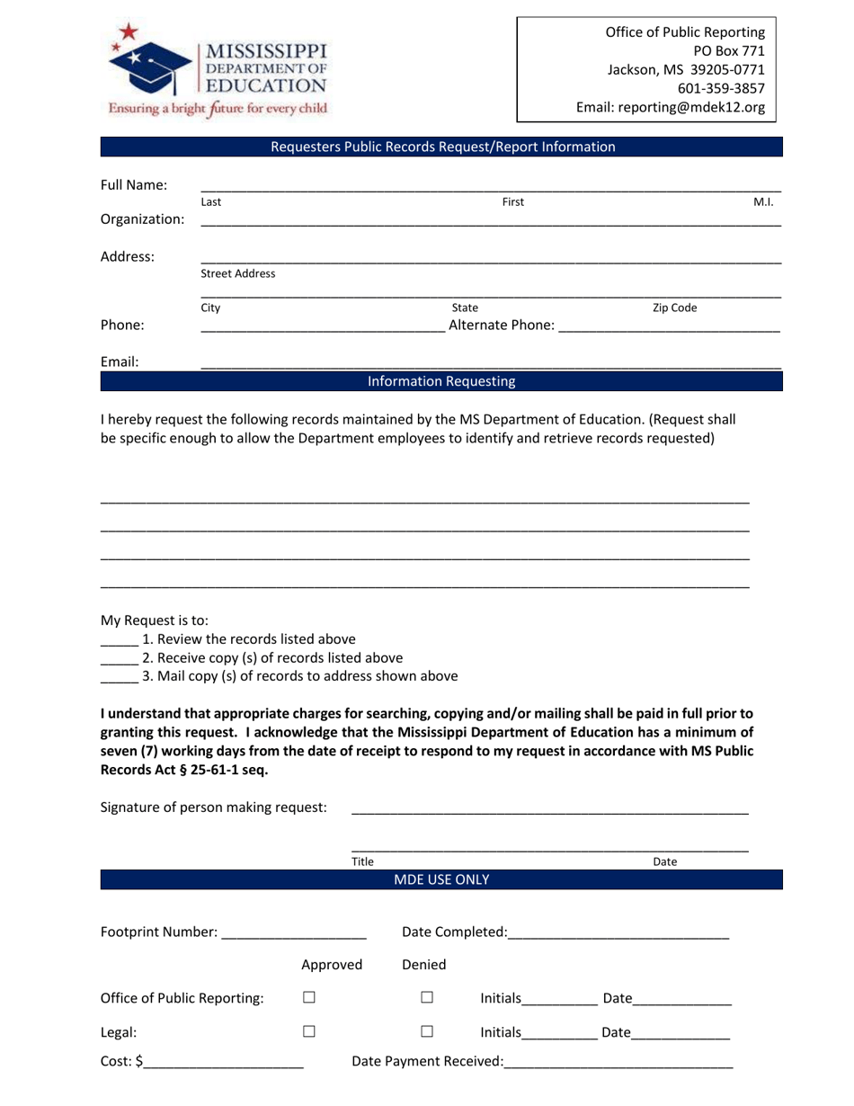 Requesters Public Records Request / Report Information - Mississippi, Page 1
