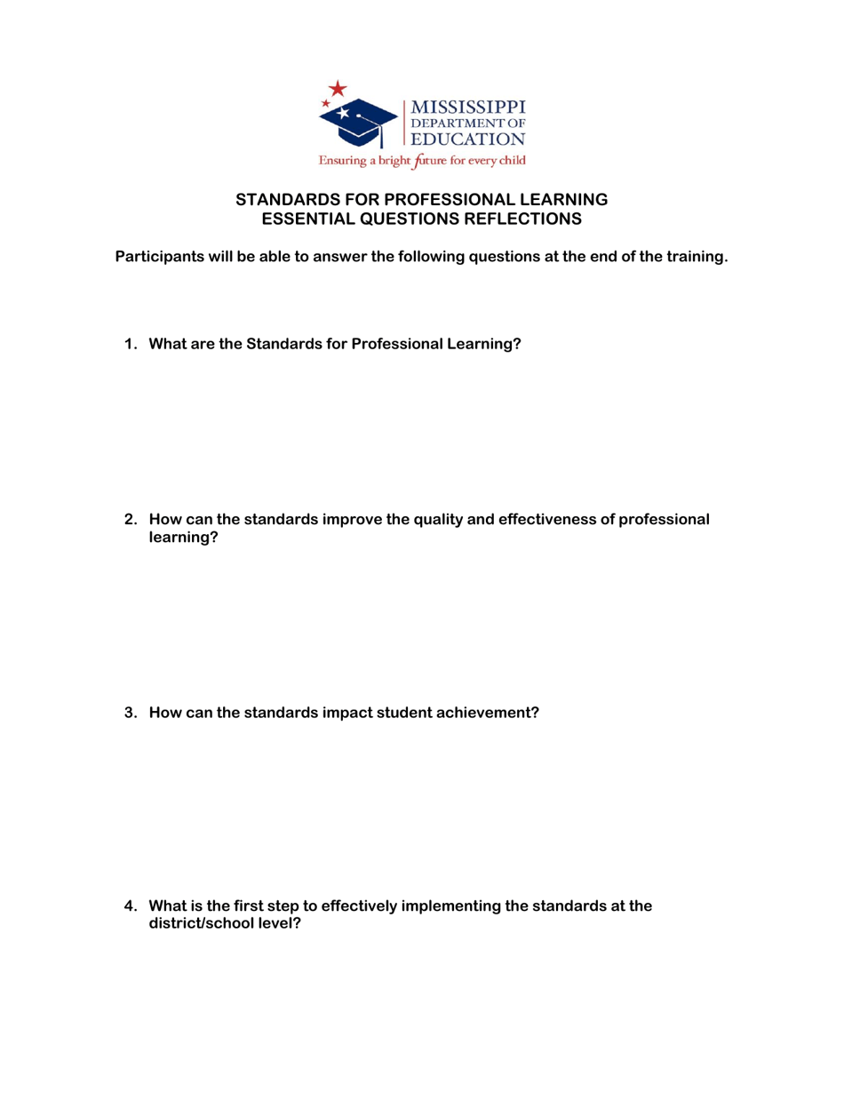 Standards for Professional Learning Handouts - Mississippi, Page 1