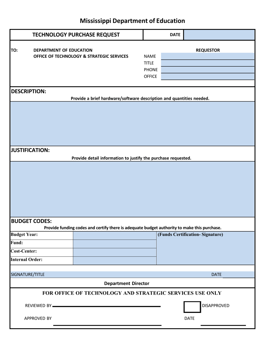 Mississippi Technology Purchase Request - Fill Out, Sign Online and ...