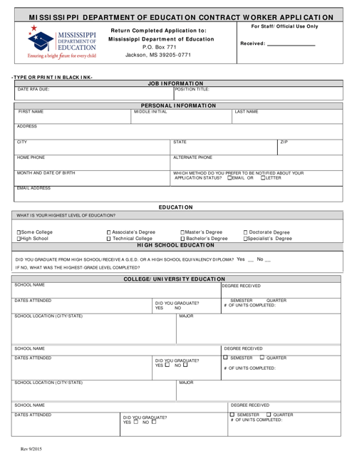 Contract Worker Application - Mississippi Download Pdf
