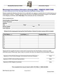Document preview: Mississippi Immunization Information Exchange (Miix) - Remove User Form - Mississippi