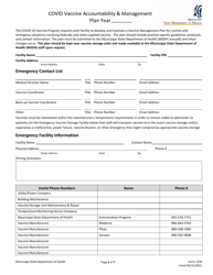 Document preview: Form 1258 Covid Vaccine Accountability and Management Plan - Mississippi
