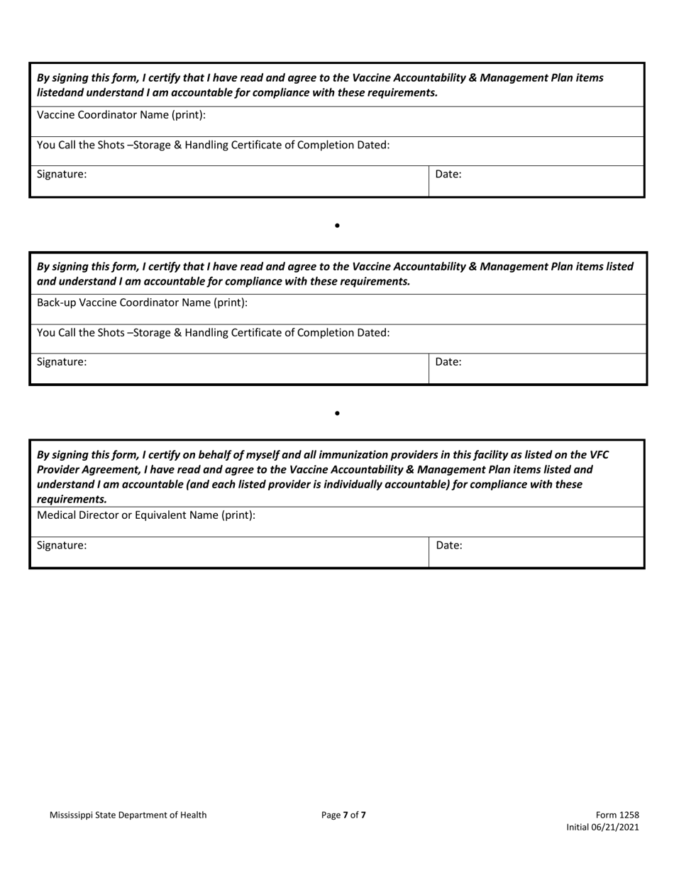 Form 1258 Covid Vaccine Accountability and Management Plan - Mississippi, Page 7