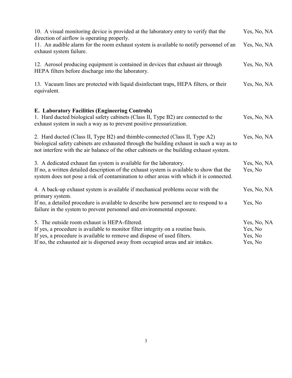 Laboratory Biosafety Checklist - Biosafety Level 3 - Mississippi, Page 3