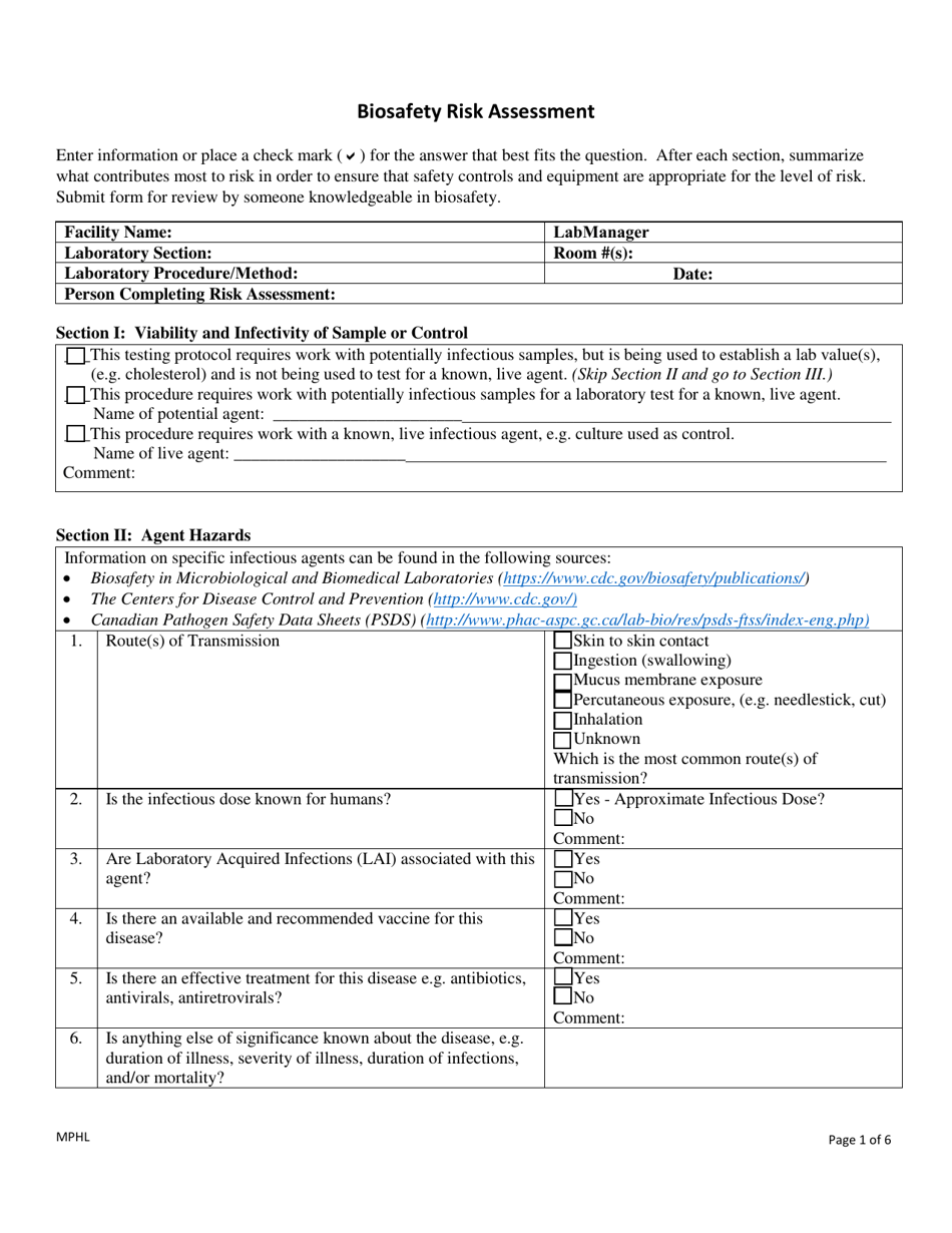 Biosafety Risk Assessment - Mississippi, Page 1