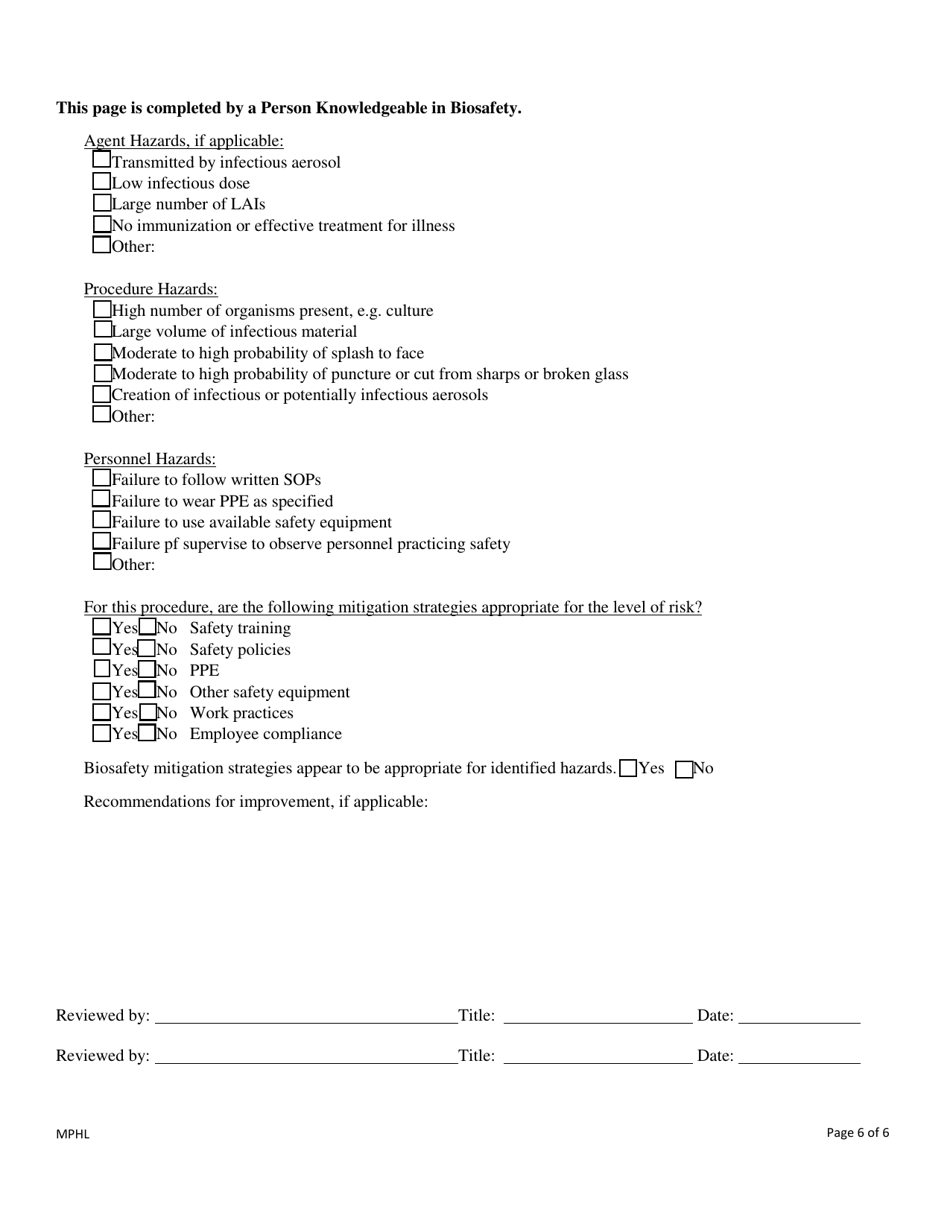 Biosafety Risk Assessment - Mississippi, Page 6