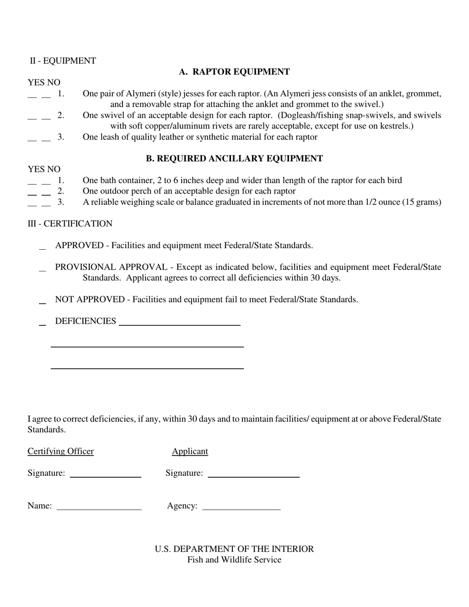 Federal / State Falconry Permit Application Raptor Facilities and Equipment Inspection Report - Mississippi, Page 2