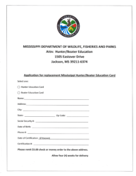 &quot;Application for Replacement Mississippi Hunter/Boater Education Card&quot; - Mississippi