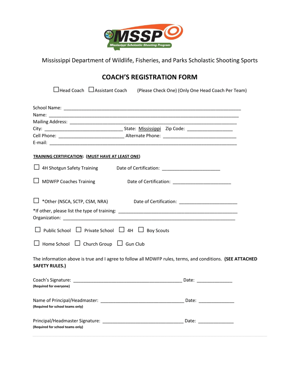 Coachs Registration Form - Mississippi, Page 1