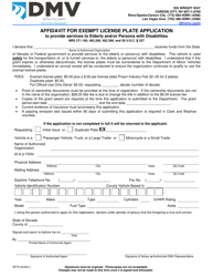 Form SP79 &quot;Affidavit for Exempt License Plate Application to Provide Services to Elderly and/or Persons With Disabilities&quot; - Nevada