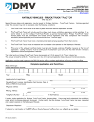 Form SP63 &quot;Antique Vehicles - Truck/Truck-Tractor License Plate Application&quot; - Nevada