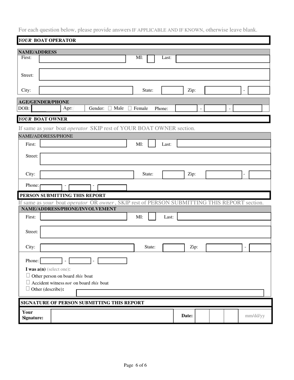 Nevada Boating Accident and Casualty Report - Nevada, Page 6
