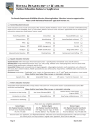 Outdoor Education Instructor Application - Nevada, Page 2