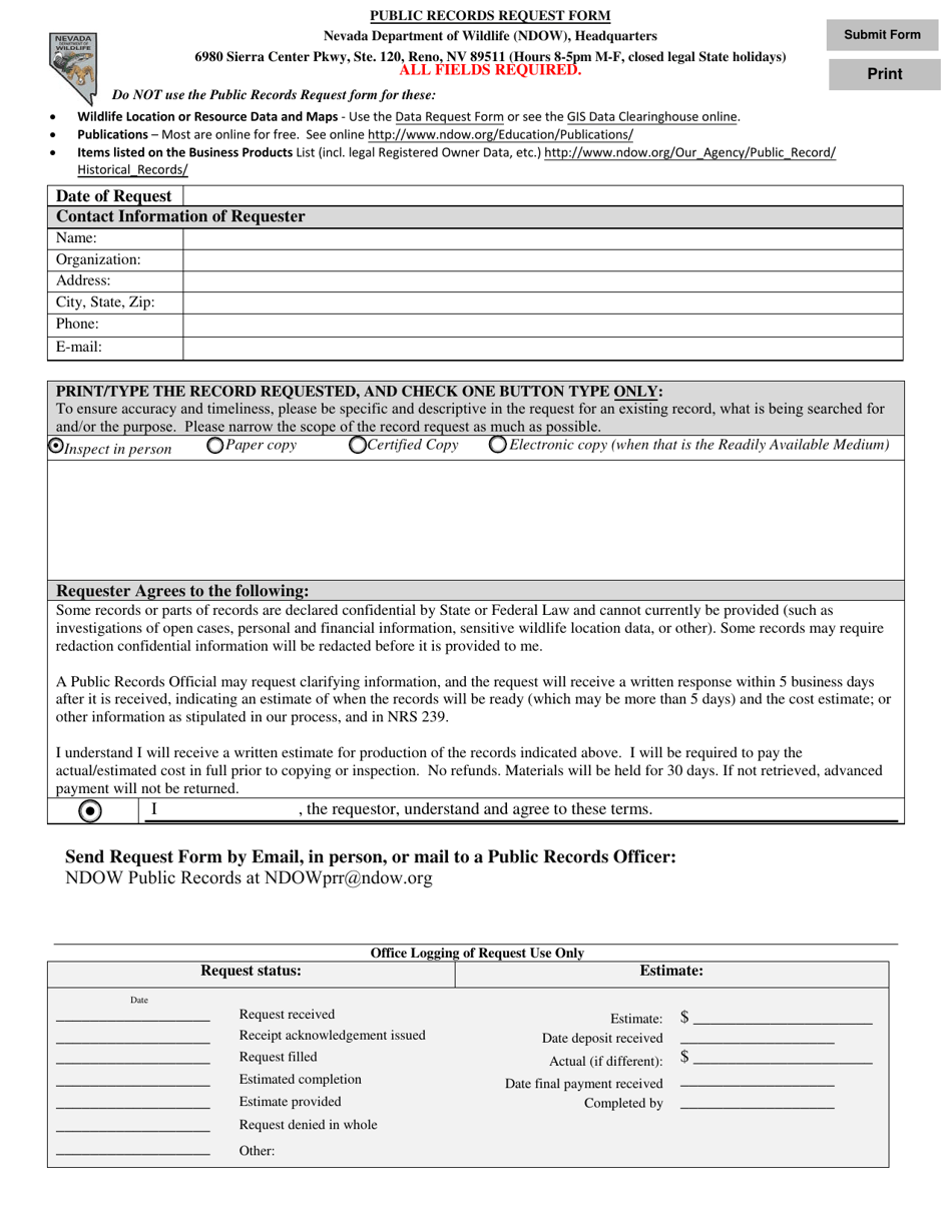 Nevada Public Records Request Form Fill Out Sign Online And Download