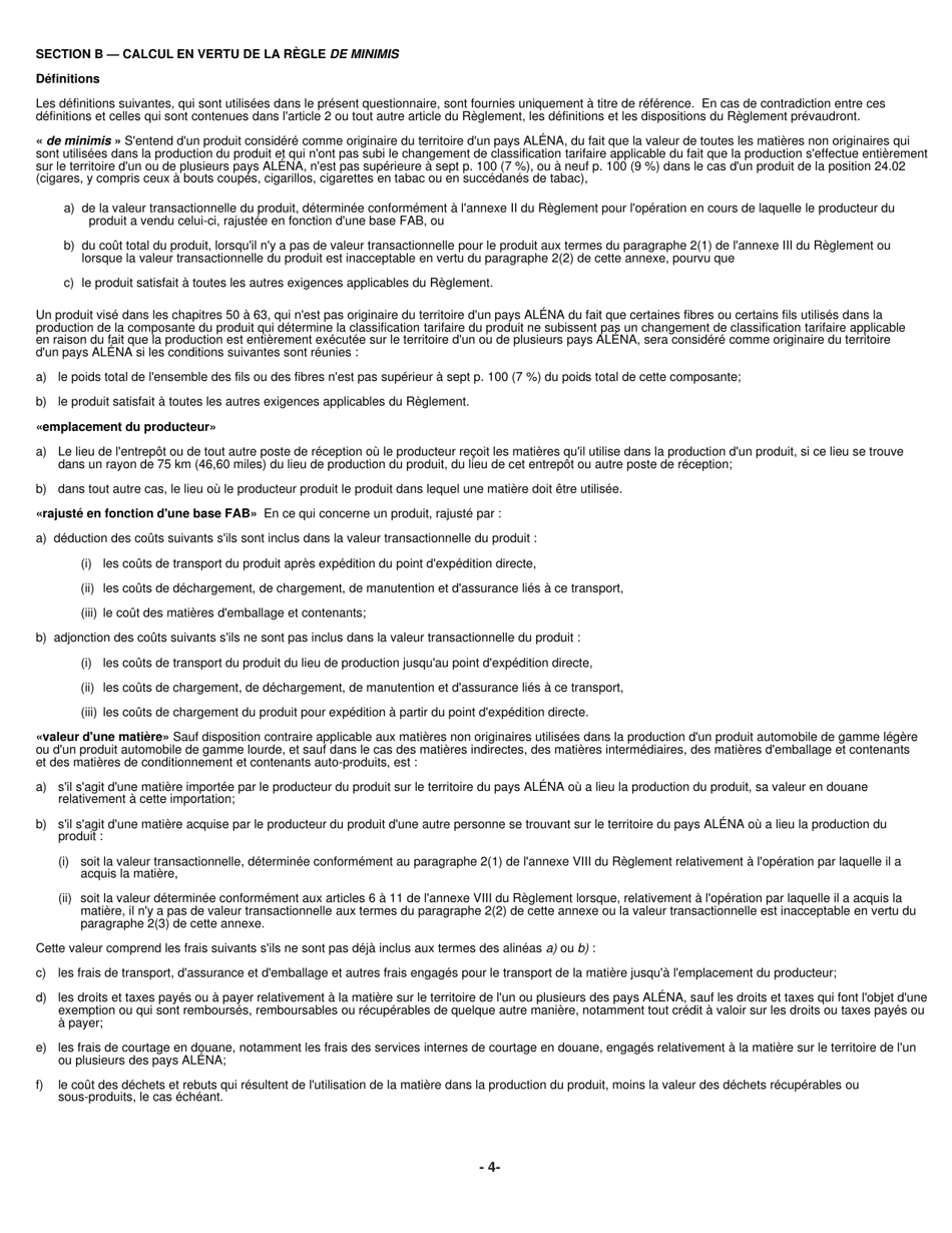 Forme B231 Accord De Libre-Echange Nord-Americain (Alena) Questionnaire Pour La Verification De Lorigine - Changement De Classification Tarifaire - Canada (French), Page 5