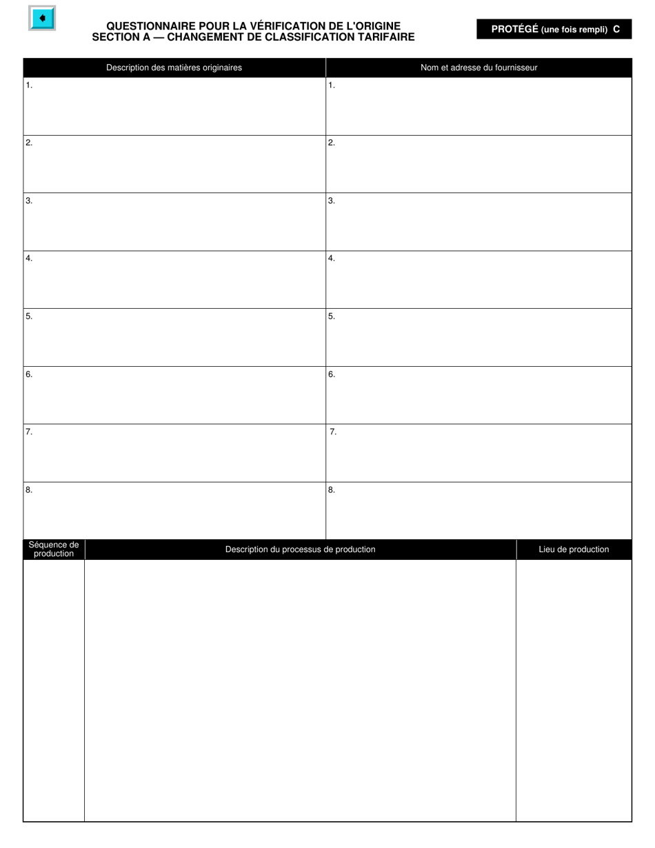 Forme B231 Accord De Libre-Echange Nord-Americain (Alena) Questionnaire Pour La Verification De Lorigine - Changement De Classification Tarifaire - Canada (French), Page 8