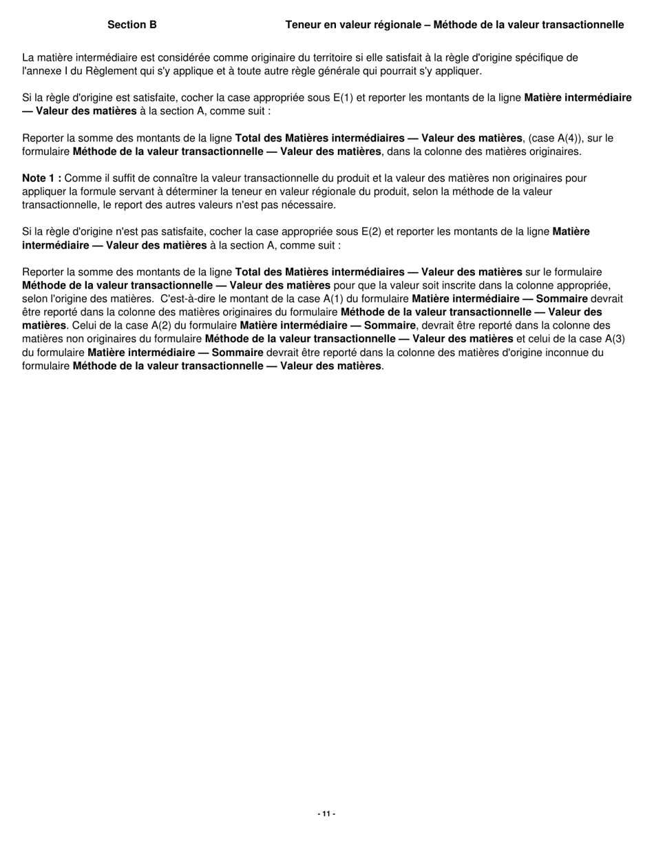 Forme B229 Accord De Libre-Echange Nord-Americain (Alena) Questionnaire Pour La Verification De Lorigine Teneur En Valeur Regionale - Methode De La Valeur Transactionnelle - Canada (French), Page 12