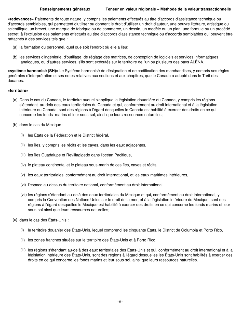 Forme B229 Accord De Libre-Echange Nord-Americain (Alena) Questionnaire Pour La Verification De Lorigine Teneur En Valeur Regionale - Methode De La Valeur Transactionnelle - Canada (French), Page 6