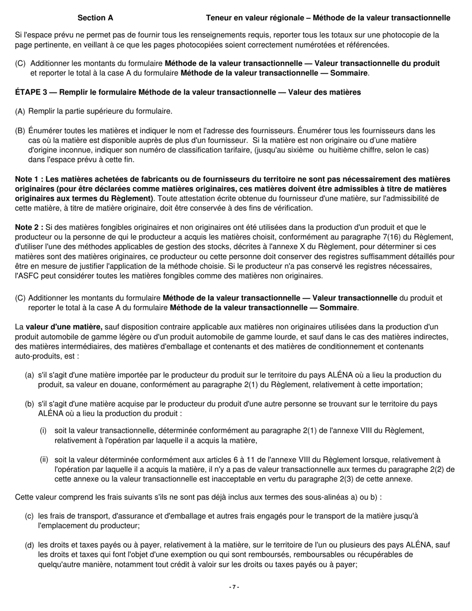 Forme B229 Accord De Libre-Echange Nord-Americain (Alena) Questionnaire Pour La Verification De Lorigine Teneur En Valeur Regionale - Methode De La Valeur Transactionnelle - Canada (French), Page 8