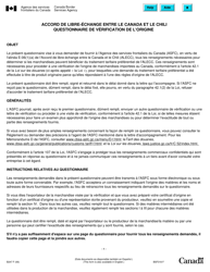 Document preview: Forme B247 Accord De Libre-Echange Entre Le Canada Et Le Chili Questionnaire De Verification De L'origine - Canada (French)