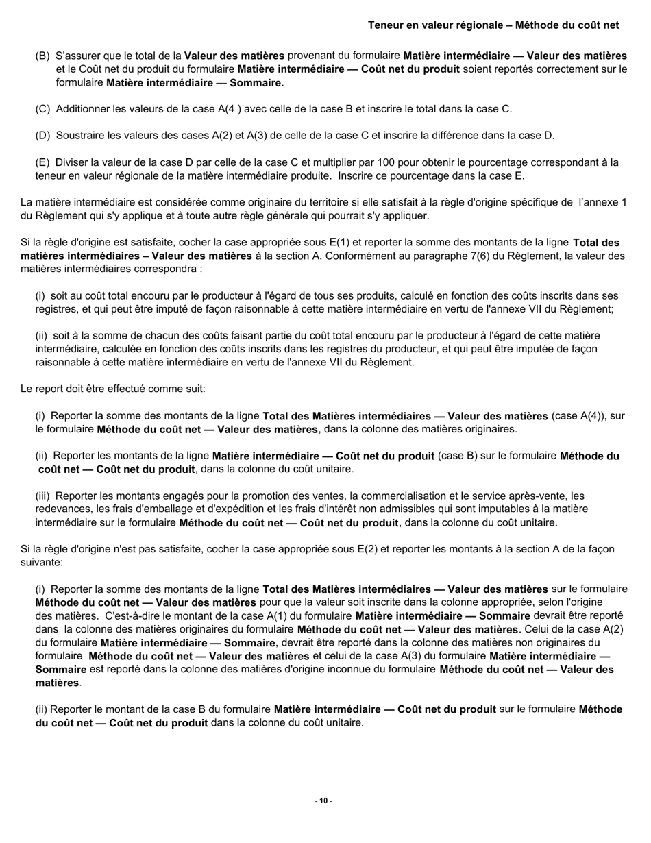 Forme B228 Accord De Libre-Echange Nord-Americain (Alena) Questionnaire Pour La Verification De Lorigine Teneur En Valeur Regionale - Methode Du Cout Net - Canada (French), Page 11