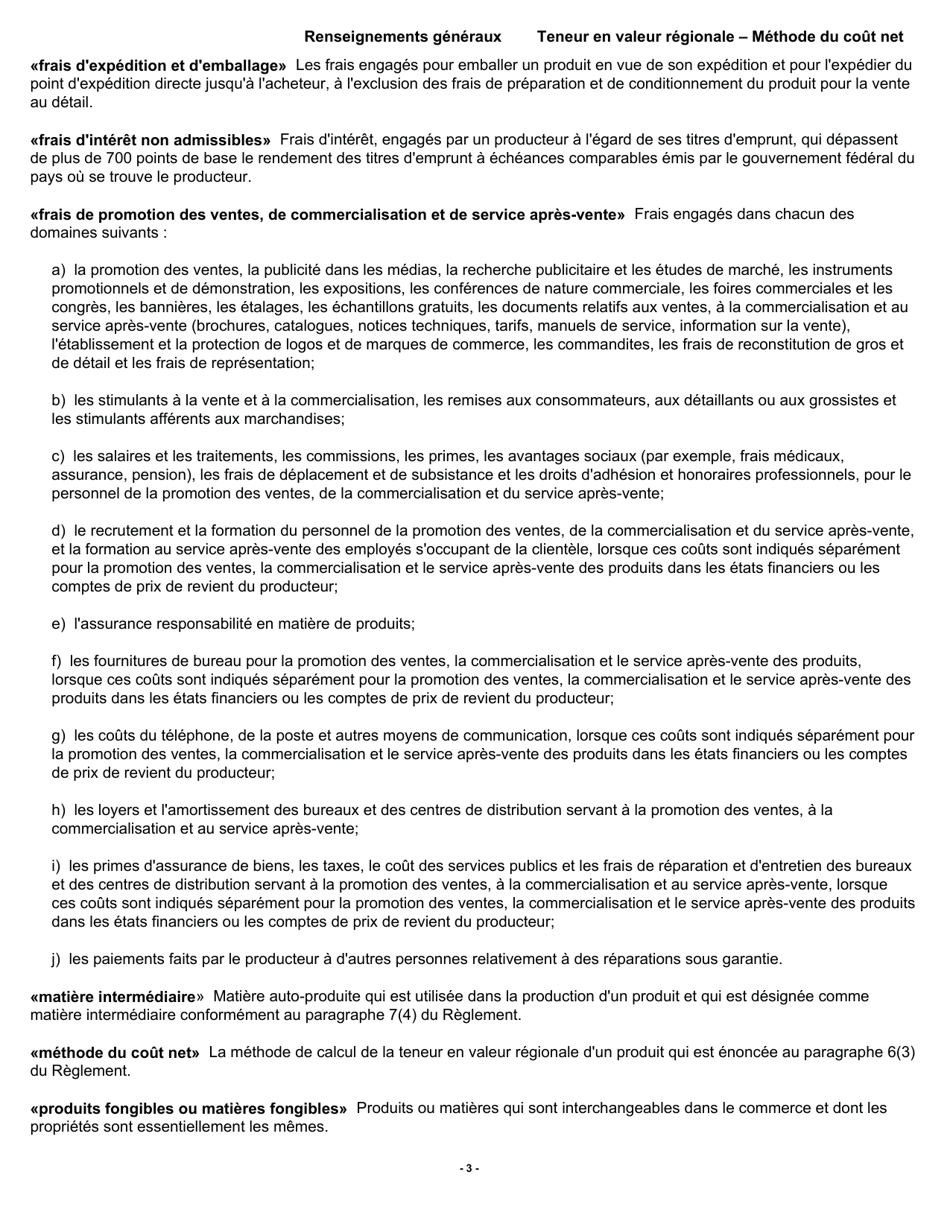 Forme B228 Accord De Libre-Echange Nord-Americain (Alena) Questionnaire Pour La Verification De Lorigine Teneur En Valeur Regionale - Methode Du Cout Net - Canada (French), Page 4
