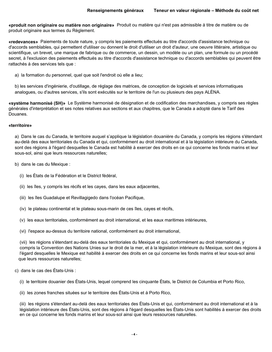 Forme B228 Accord De Libre-Echange Nord-Americain (Alena) Questionnaire Pour La Verification De Lorigine Teneur En Valeur Regionale - Methode Du Cout Net - Canada (French), Page 5