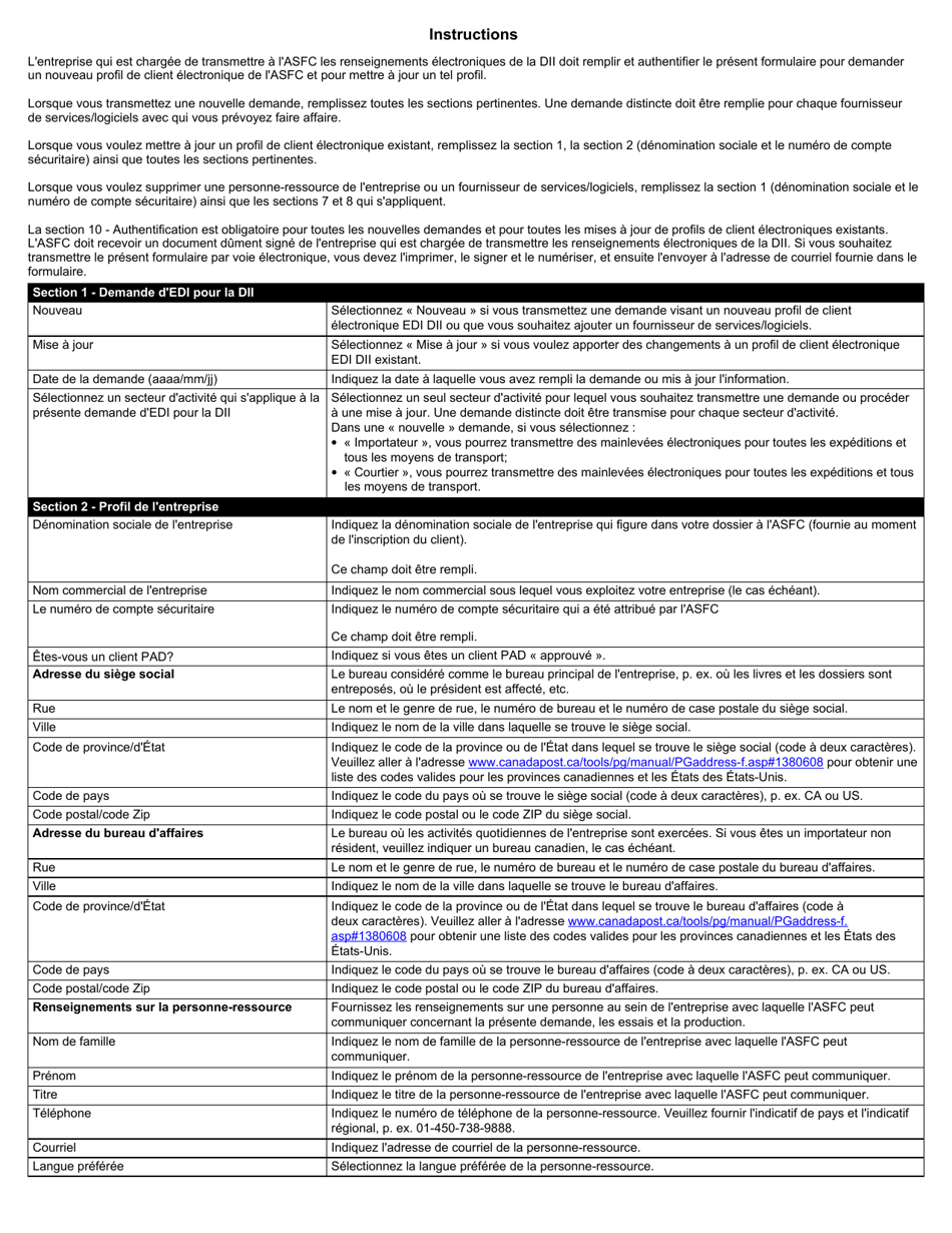 Forme BSF373 Demande Dechange De Donnees Informatise (Edi) Pour La Declaration Integree DES Importations (Dii) - Canada (French), Page 4