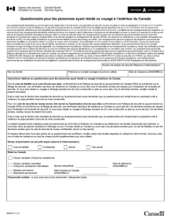 Forme BSF641 Questionnaire Pour Les Personnes Ayant Reside Ou Voyage a L&#039;exterieur Du Canada - Canada (French)